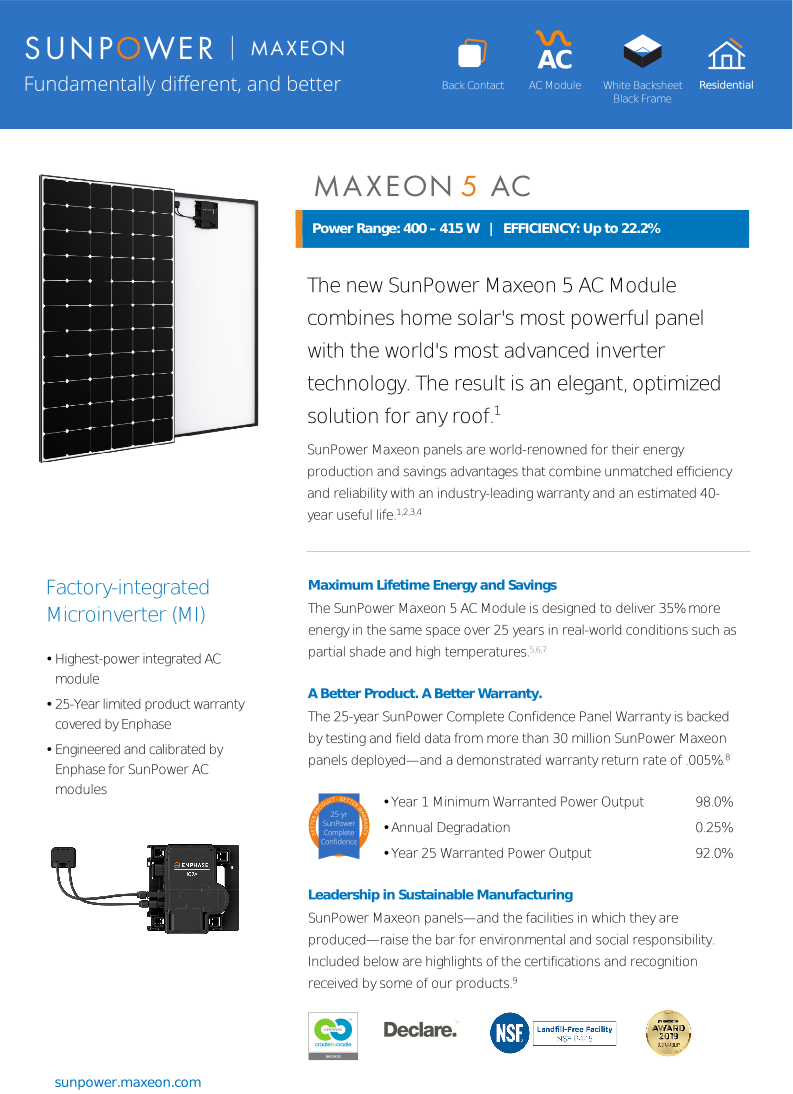 Sunpower Maxon Data Sheet